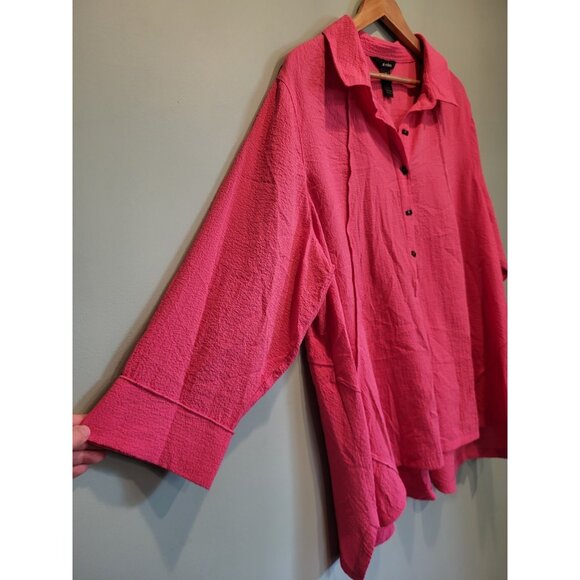 Ali Miles Pink Guazy 3/4 Sleeve 1/2 Button Oversized Tunic Top Sz 2X - Picture 3 of 7